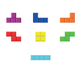 colored tetris blocks on white background