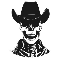 cowboy skull traditional tattoo hand drawn vector black and white clip art