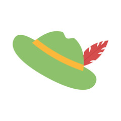 German hat with red feather on white background