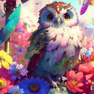 water paint of a owl digital art high detailed ai-generated
