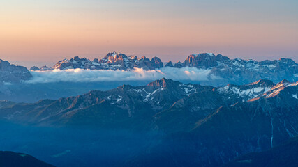 sunrise in the mountains dolomites