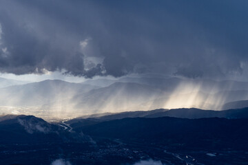 mountains in the fog