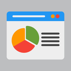 Pie chart icon in flat style about browser, use for website mobile app presentation