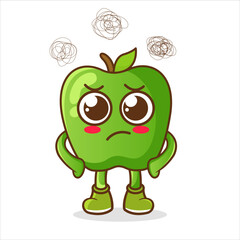 Cute apple characters with angry emotions. green apple angry mascot vector cartoon illustration