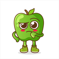 Cute green apple character confused