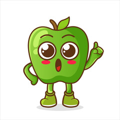 Illustration of a cute green apple character with hands raised