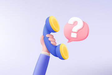 3d call phone and bubble Talking. Talk with service support hotline, Question mark icon sign or ask FAQ and QA answer, telephone for contact customer. 3d call center vector  icon render illustration