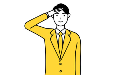 最敬礼するスーツ姿のビジネスマンのシンプルな線画イラスト