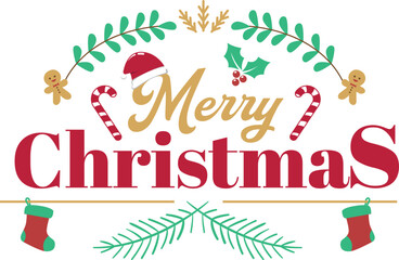 Merry Christmas vector emblem greeting card . Holliday Typography cute design sign. Decorative Text illustration