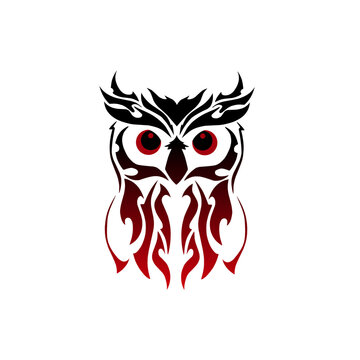 owl tribal design illustration in reddish black color