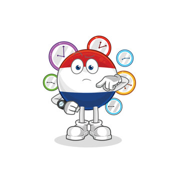 Netherlands with wristwatch cartoon. cartoon mascot vector