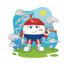 Netherlands samurai cartoon. cartoon mascot vector