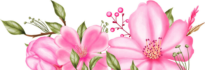 Watercolor sakura cherry blossom flower bouquet wreath decoration