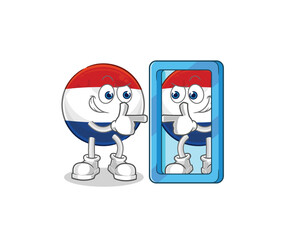 Netherlands looking into mirror cartoon. cartoon mascot vector