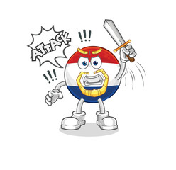 Netherlands knights attack with sword. cartoon mascot vector