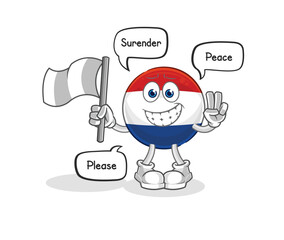 Netherlands hold surrender flag mascot. cartoon vector