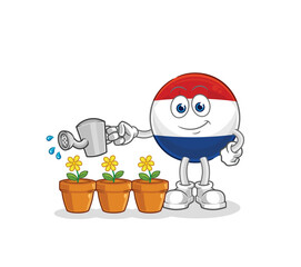 Netherlands watering the flowers mascot. cartoon vector