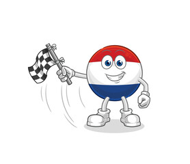 Netherlands hold finish flag. cartoon mascot vector