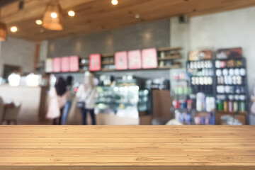 Boards wood with unfocused background Coffee Shop