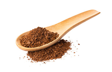 Coffee powder in wood spoon isolated on transparent png