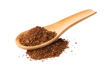 Coffee powder in wood spoon isolated on transparent png