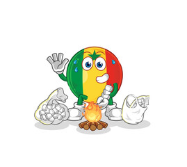 senegal roasting marshmallows. cartoon mascot vector