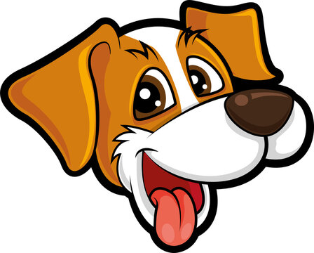 Cartoon cute dog puppy head with tongue out character illustration