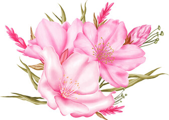 Watercolor sakura cherry blossom flower bouquet wreath decoration