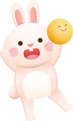 cute bunny with moon, mid-autumn festival