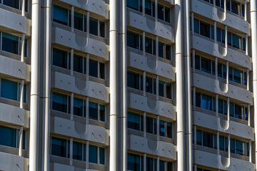 Low angle view of a building facade, view from New Zealand State Highway 1