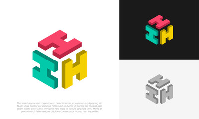 letter H initial 3d logo design vector	
