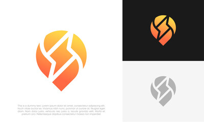 Electricity location logo. map pin location combined with energy or lightning bolt logo design vector