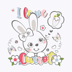 cute bunny on beautiful flower vector background