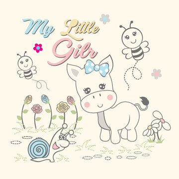 Cute animals playing in the flower garden vector