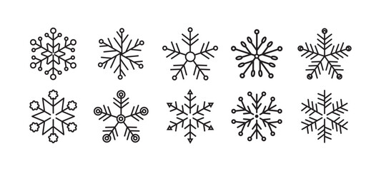 Set of flat snowflake icon.