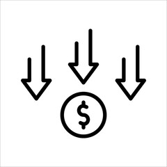 Economic crisis, Cost reduction- decline dollar icon, vector symbol illustration, on a white background.