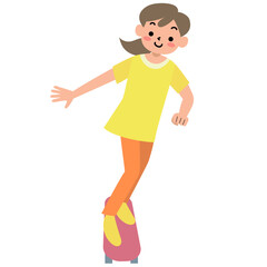 スケートボードに乗る笑顔の女の子