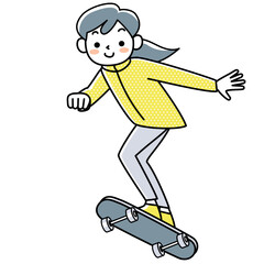 スケートボードに乗る笑顔の女の子