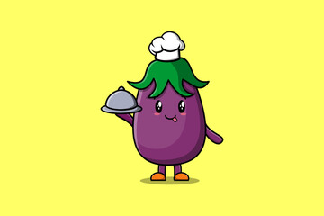 Fototapeta premium Cute Cartoon chef Eggplant character cute style design in flat cartoon style