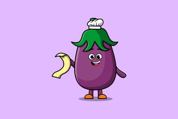 Cute Cartoon chef Eggplant character cute style design in flat cartoon style