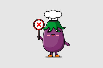 cute cartoon Eggplant chef in vector character illustration
