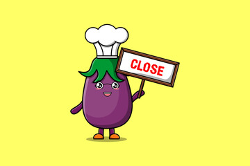 cute cartoon Eggplant chef in vector character illustration