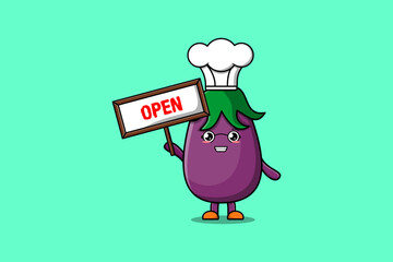 cute cartoon Eggplant chef in vector character illustration