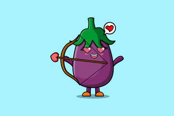 Cute cartoon mascot character romantic cupid Eggplant with love arrow in modern design 