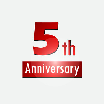 Red 5th year anniversary celebration simple logo white background