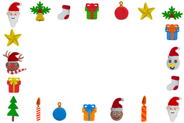 colorful christmas object  made from plasticie border background