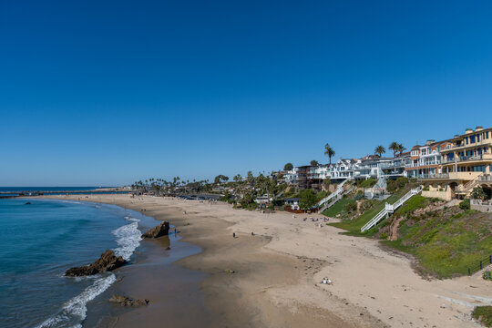 Scenic Panoramic Aerial Corona Del Mar Coast Vista On A Beautiful Clear Day, Southern California