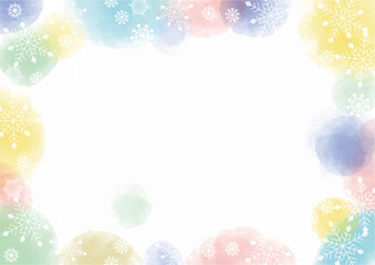 カラフルな雪の結晶と水彩のフレーム