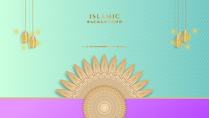 Realistic ramadan kareem background design. Traditional islamic festival religious web banner. Vector illustration
