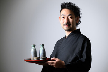作務衣姿の男性の居酒屋や店員などのイメージ